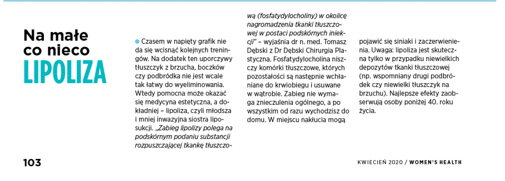 Na małe co nieco…LIPOLIZA. Dr Dębski dla Women’s Health 2